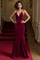 Load image into Gallery viewer, Burgundy Mermaid Spaghetti Straps Long Holiday Party Dress