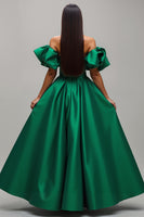 Load image into Gallery viewer, Dark Green Satin A Line Long Prom Dress with Sleeves