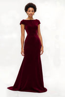 Load image into Gallery viewer, Burgundy Mermaid Boat Neck Cap Sleeves Long Holiday Party Dress