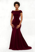 Load image into Gallery viewer, Burgundy Mermaid Boat Neck Cap Sleeves Long Holiday Party Dress