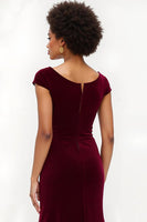 Load image into Gallery viewer, Burgundy Mermaid Boat Neck Cap Sleeves Long Holiday Party Dress