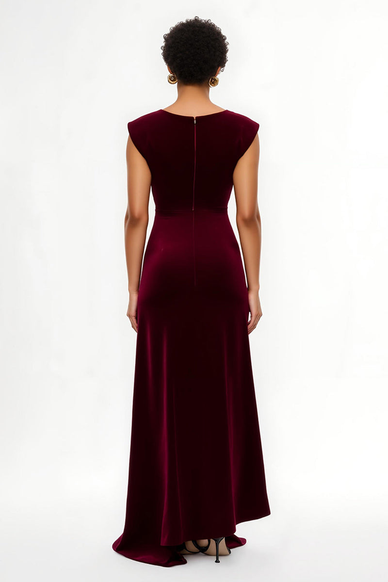 Load image into Gallery viewer, Simple Burgundy Sheath Ruched Asymmetrical Holiday Party Dress