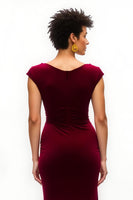 Load image into Gallery viewer, Burgundy Sheath Ruched Boat Neck Long Holiday Party Dress with Slit