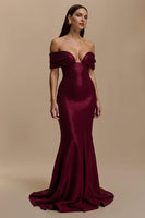 Load image into Gallery viewer, Sparkly Burgundy Mermaid Off the Shoulder Long Holiday Party Dress