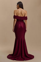 Load image into Gallery viewer, Sparkly Burgundy Mermaid Off the Shoulder Long Holiday Party Dress