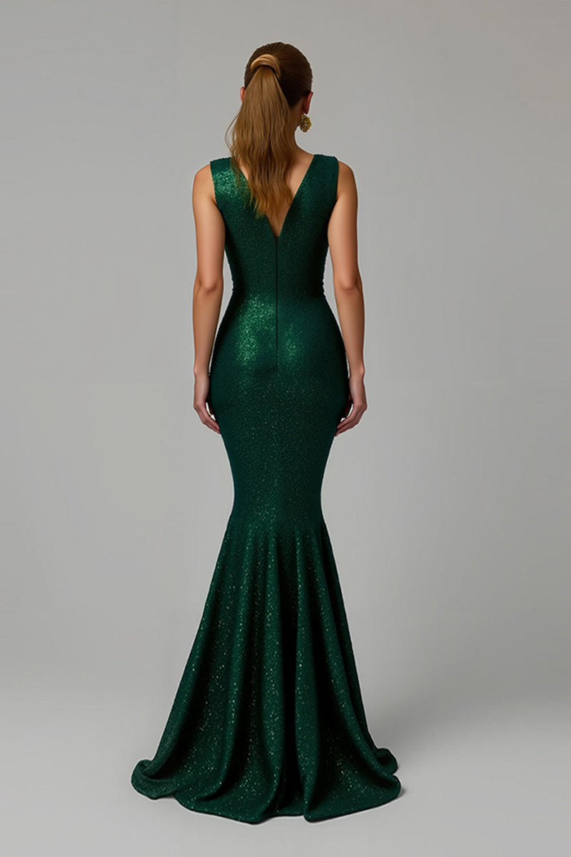 Load image into Gallery viewer, Sparkly Dark Green Mermaid Bateau Neck Long Holiday Party Dress