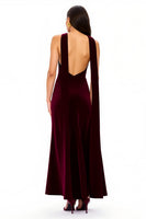 Load image into Gallery viewer, Simple Burgundy V-Neck Backless Long Holiday Party Dress