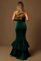 Load image into Gallery viewer, Dark Green Mermaid Tiered Strapless Long Holiday Party Dress