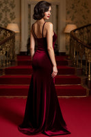 Load image into Gallery viewer, Burgundy Mermaid Velvet Spaghetti Straps Long Holiday Party Dress