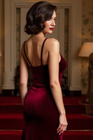 Load image into Gallery viewer, Burgundy Mermaid Velvet Spaghetti Straps Long Holiday Party Dress