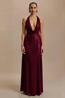 Load image into Gallery viewer, Sparkly Burgundy Sheath Sequins V-Neck Long Holiday Party Dress