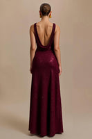 Load image into Gallery viewer, Sparkly Burgundy Sheath Sequins V-Neck Long Holiday Party Dress