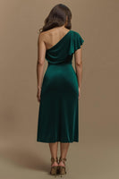 Load image into Gallery viewer, Dark Green Sheath Velvet Long Holiday Party Dress with Sleeves