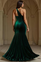 Load image into Gallery viewer, Dark Green Mermaid Velvet One Shoulder Long Holiday Party Dress with Slit
