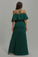 Load image into Gallery viewer, Dark Green Sheath Chiffon Pleated Long Holiday Party Dress with Ruffles