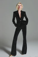 Load image into Gallery viewer, Black Tweed 2 Piece One Button Business Suits with Sleeves