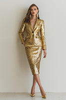 Load image into Gallery viewer, Sparkly Golden Sequins 2 Piece Pencil Midi Women Prom Suits with Sleeves