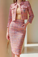 Load image into Gallery viewer, 2 Piece Sunset Tweed Pencil Midi Pageant Interview Outfits with Sleeves