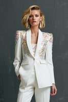 Load image into Gallery viewer, Sparkly White 2 Piece Sequins Shawl Lapel Women Prom Suits with Sleeves