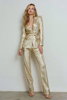 Load image into Gallery viewer, Sparkly Golden 2 Piece Sequins Peak Lapel Women Prom Suits with Sleeves