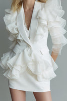 Load image into Gallery viewer, White 2 Piece Pencil Ruffled Short Business Suits with Sleeves