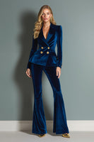 Load image into Gallery viewer, Royal Blue Velvet 2 Piece Peak Lapel Women Prom Suits with Sleeves