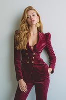 Load image into Gallery viewer, Burgundy 2 Piece Velvet Notched Lapel Women Prom Suits with Pockets