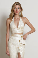 Load image into Gallery viewer, 2 Piece Champagne V-Neck Pencil Midi Party Suits with Slit