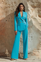 Load image into Gallery viewer, Blue Satin Peak Lapel 2 Piece Women Prom Suits with Pockets