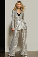 Load image into Gallery viewer, Sparkly Silver 2 Piece Sequins Women Prom Suits with Sash