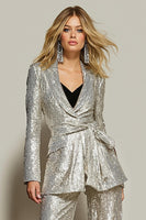 Load image into Gallery viewer, Sparkly Silver 2 Piece Sequins Women Prom Suits with Sash