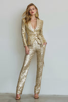 Load image into Gallery viewer, Sparkly Golden 2 Piece Sequins Women Prom Suits with Sash