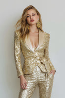 Load image into Gallery viewer, Sparkly Golden 2 Piece Sequins Women Prom Suits with Sash