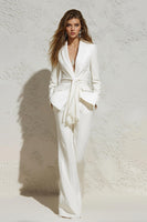 Load image into Gallery viewer, White 2 Piece Notched Lapel Ruched Business Suits with Sash