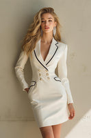 Load image into Gallery viewer, White Pencil Notched Lapel Short Blazer Dress with Sleeves