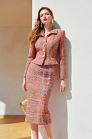 Load image into Gallery viewer, Sunset 2 Piece Tweed Pencil Midi Pageant Interview Outfits with Sleeves