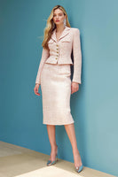 Load image into Gallery viewer, Blush 2 Piece Pencil Tweed Midi Pageant Interview Outfits Suits with Sleeves