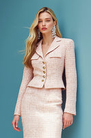 Load image into Gallery viewer, Blush 2 Piece Pencil Tweed Midi Pageant Interview Outfits Suits with Sleeves