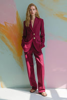 Load image into Gallery viewer, Burgundy Satin Peak Lapel 2 Piece Prom Suits with Pockets