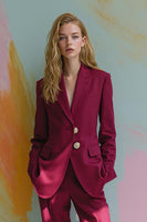 Load image into Gallery viewer, Burgundy Satin Peak Lapel 2 Piece Prom Suits with Pockets