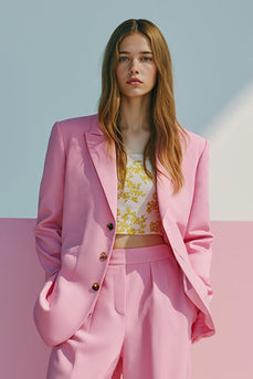 Pink 2 Piece Satin Single Breasted Prom Suits with Pockets