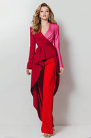 Load image into Gallery viewer, Red 2 Piece Shawl Lapel Satin Women Prom Suits with Sleeves