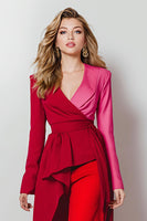 Load image into Gallery viewer, Red 2 Piece Shawl Lapel Satin Women Prom Suits with Sleeves