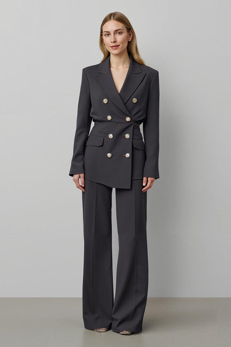 Load image into Gallery viewer, 2 Piece Dark Grey Double Breasted Peak Lapel Business Suits