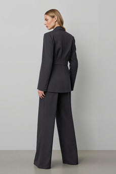 2 Piece Dark Grey Double Breasted Peak Lapel Business Suits