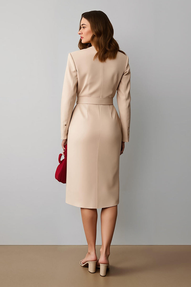 Load image into Gallery viewer, Champagne Notched Lapel Pencil Midi Blazer Dress with Belt