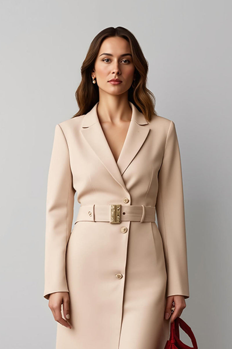 Load image into Gallery viewer, Champagne Notched Lapel Pencil Midi Blazer Dress with Belt