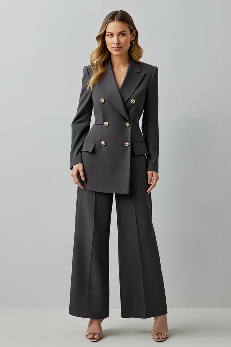 Load image into Gallery viewer, Dark Grey 2 Piece Peak Lapel Double Breasted Business Suits