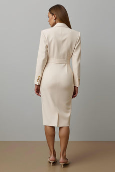 Champagne Pencil Notched Lapel Single Breasted Midi Blazer Dress