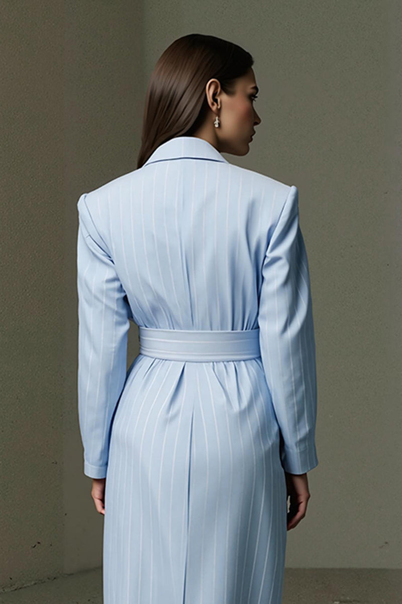 Load image into Gallery viewer, Blue Pencil Collar Neck Single Breasted Midi Shirt Dress